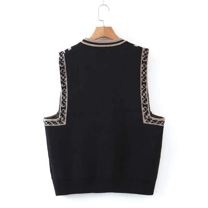 Women Spring Autumn Folk-Custom Fashion Totem Sweater Female V-Neck Vest Pullover Chic Top 210520