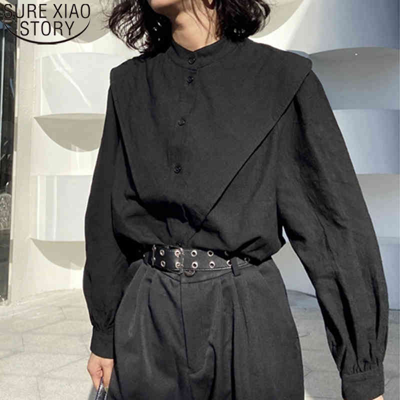 Vintage White Cotton Blouses and shirts Korean Chic Blouse Women Lantern Sleeve Autumn Casual linen Button Up ladies Shirt 12382 210506