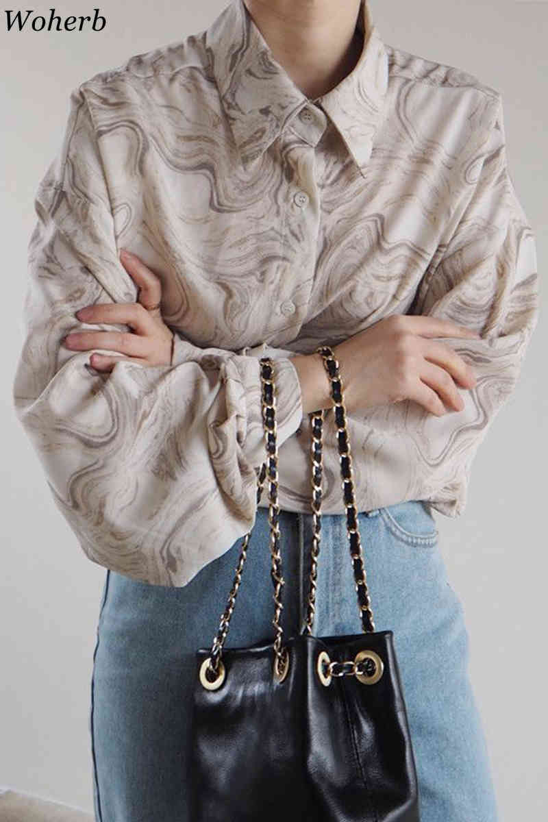 Women Vintage Print Blouse Shirt Spring Summer Long Sleeve Korean Causal Blusas Fashion Elegant Tops Clothing 210519