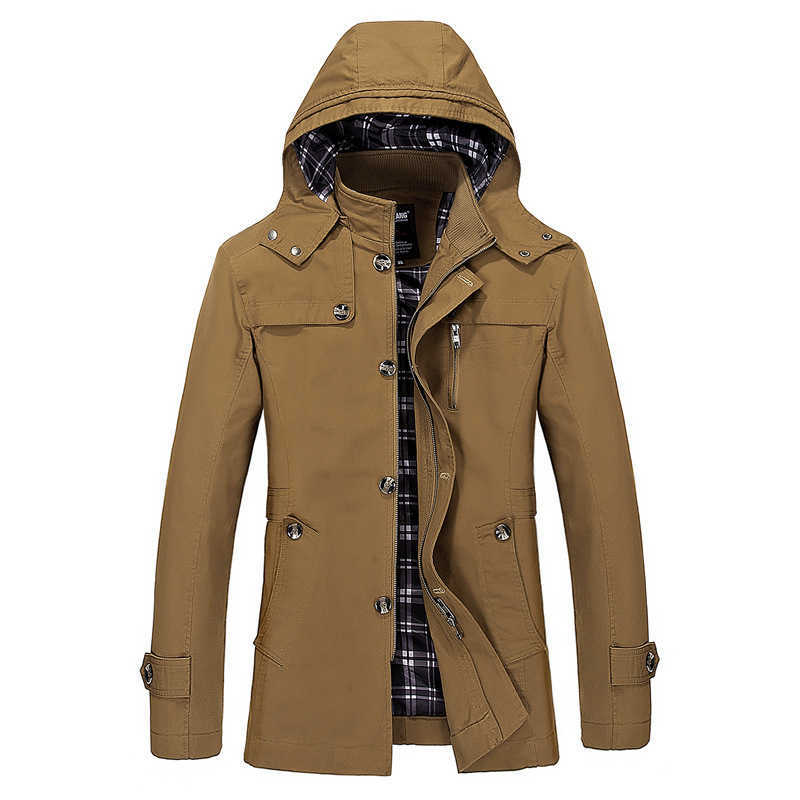 Men's Trench Coat Long Lapel Windbreakers Jacket Spring Autumn Cotton Male Clothes Hooded Winter 210819