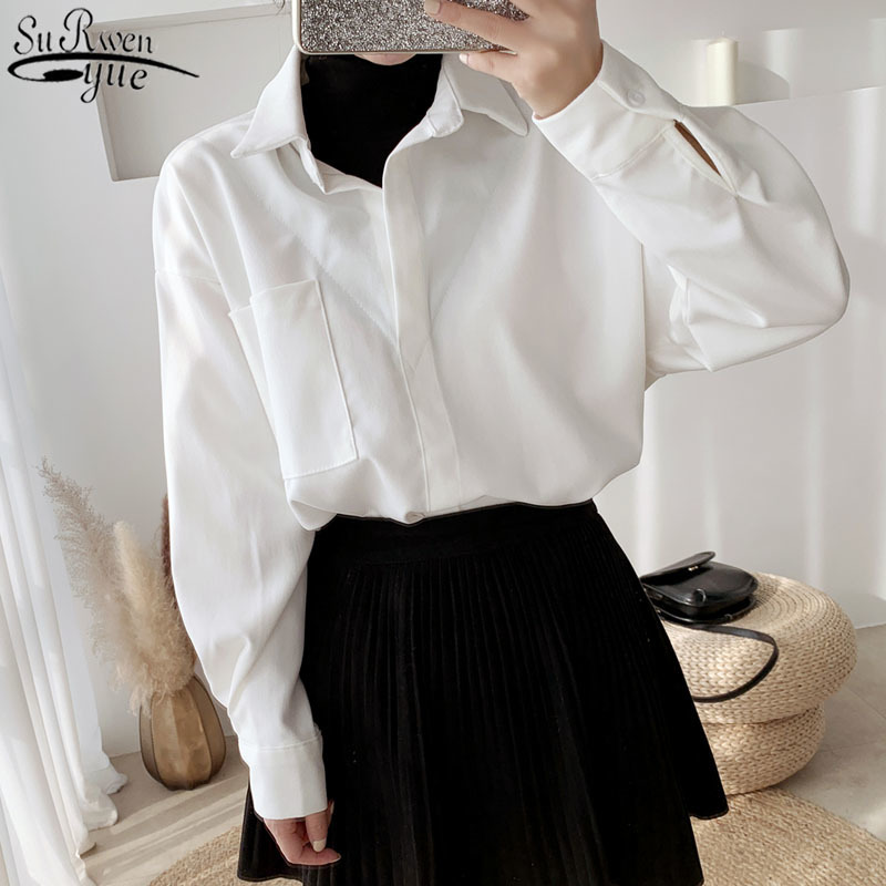 Autumn Cotton White Shirt Korean Loose Top Female Office Lady Style Long Sleeve Women Blouse Ropa De Mujer 11881 210427