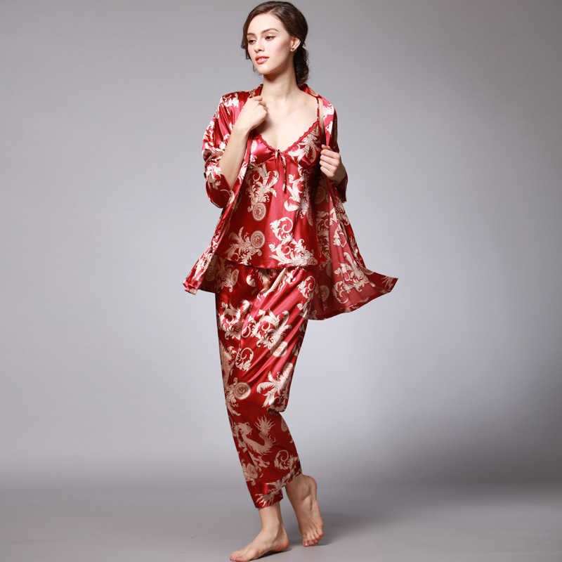 Women's Pajama Set Sleepwear Suit Underwear 3 Pieces Loungewear Floral Printing Pyjamas for Ladies Autumn home clothes Homewear 210924
