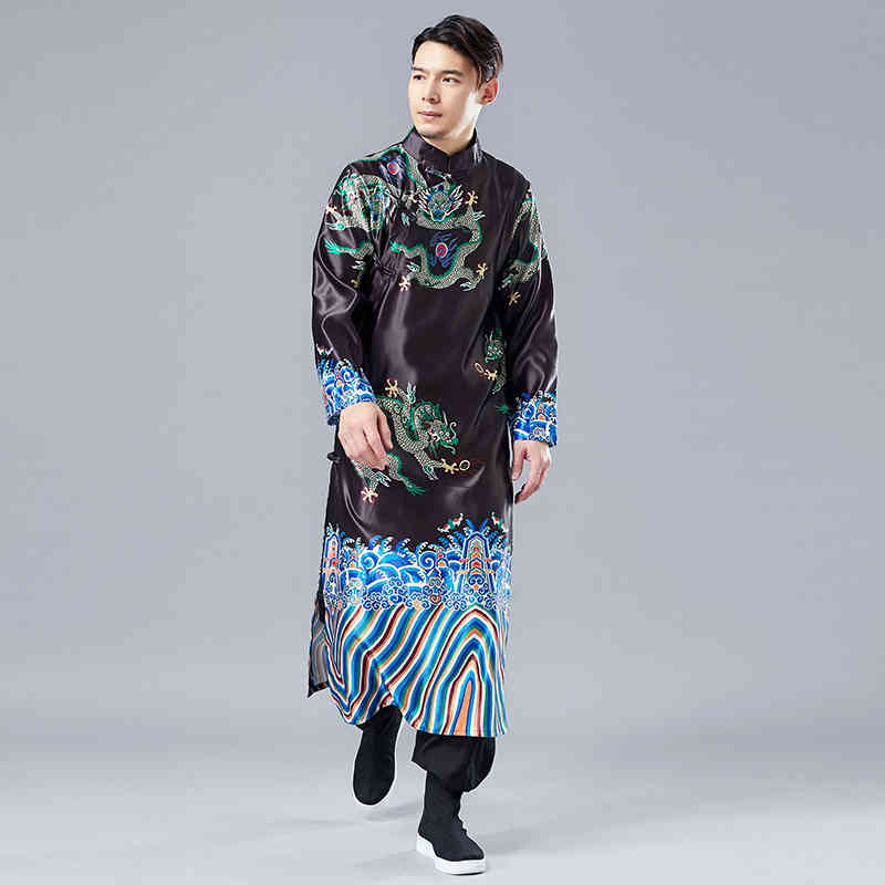 IEFB Spring Dragon Button Up Long Shirt Chinese Style Robe&gown Men's China Button Cardigan National Clothing 9Y5199 210524