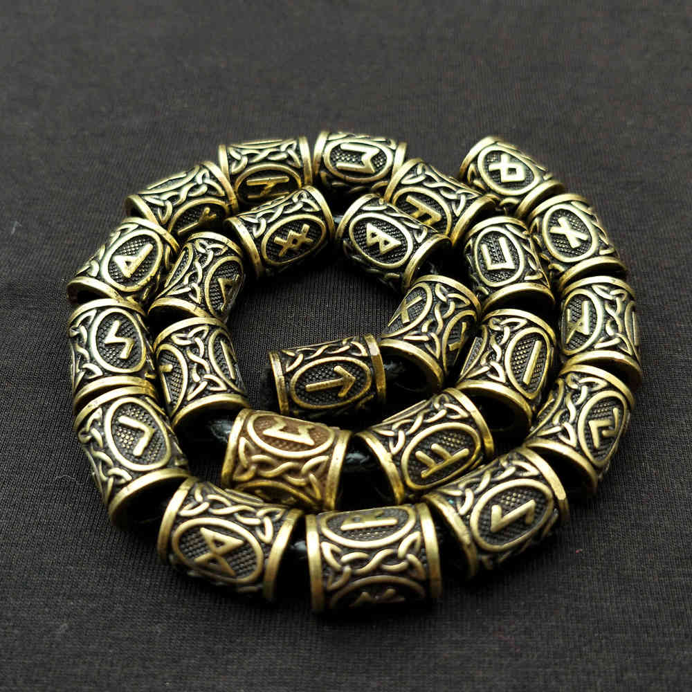 24Pcs Runic Runes Metal Beads Viking Jewelry Bead For Hair Beard Braided Charms Bracelet Making Jewerly Craft Whole Supplies