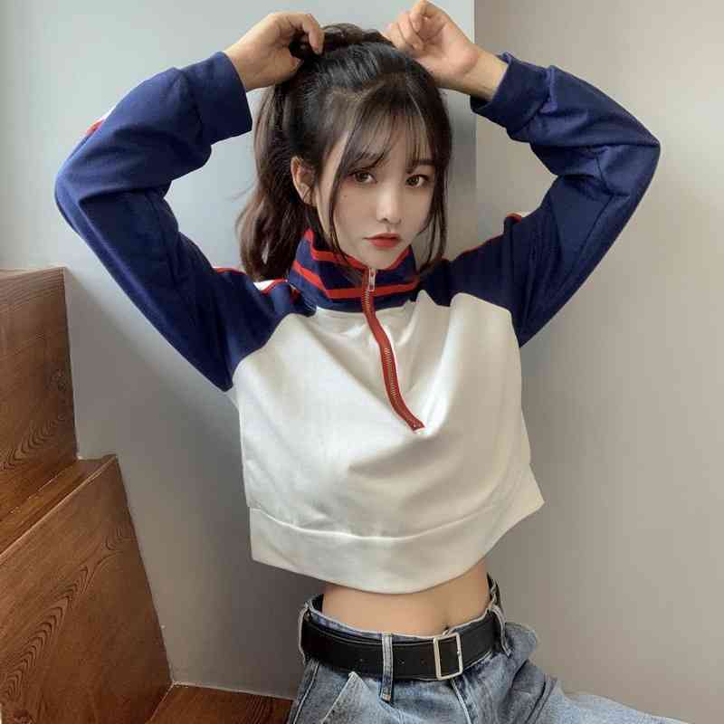 Autumn and winter 2020 new Korean blocking color contrast stand collar zipper high waist short open navel long sleeve sweater women's, Black
Autumn and winter 2020 new Korean blocking color contrast stand collar zipper high waist short open navel long sleeve sweater women's, Black