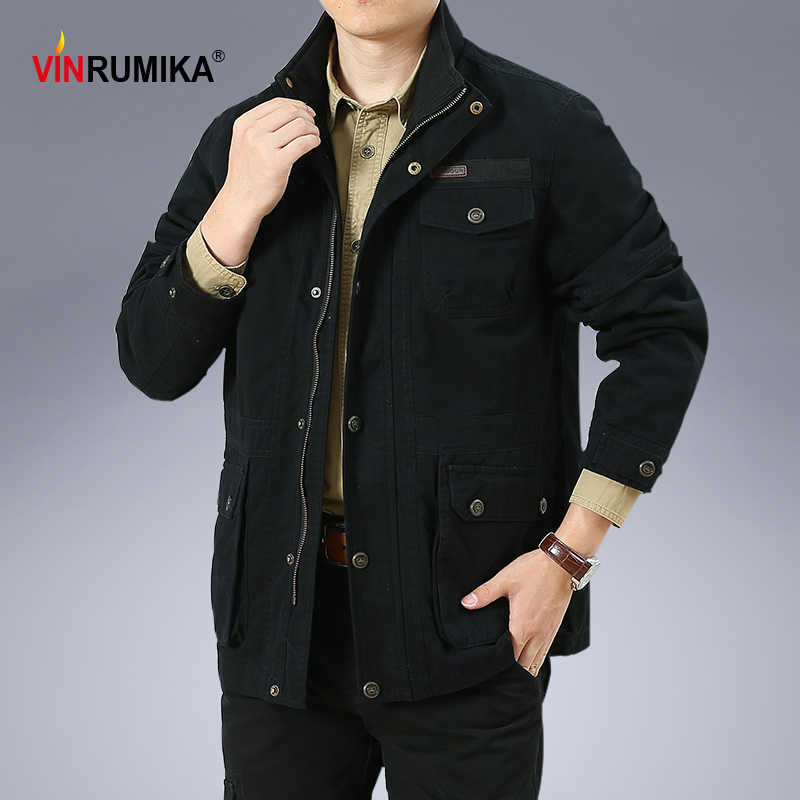 Large Size M-6XL Spring Autumn Men's Military Casual Style 100% Cotton Khaki Loose Mid-length Jacket Coat Man Black Jackets 210818