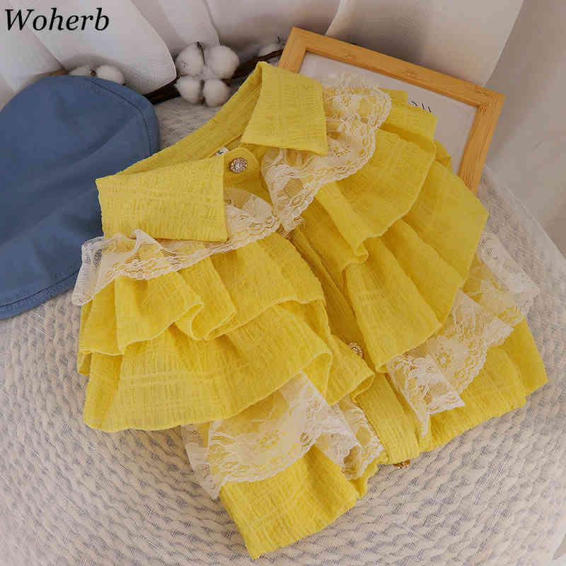 Ruffles Stylish Women Blouses Tops Sleeveless Elegant Lace Top Korean Ladies Chic Summer Blusas Shirts Femme 210519