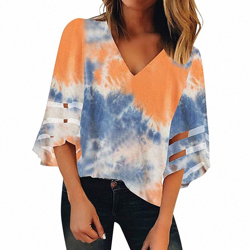 Summer Sexy Women Blouse Tie Dye Print Tee Shirt 3/4 Bell Sleeve Loose Top Ladies B92B#, White
Summer Sexy Women Blouse Tie Dye Print Tee Shirt 3/4 Bell Sleeve Loose Top Ladies B92B#, White
