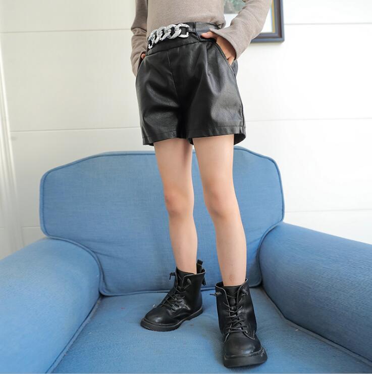 Wholesale Girls Pu Leather Shorts Winter Thicken Fashion 4-9t F823, Black