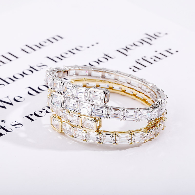 New Fashion Iced Out Baguette Cubic Zirconia Adjustable Bangle Women's Bracelet Hip Hop Charm Jewelry Valentine Day Punk Party Gift for Women and