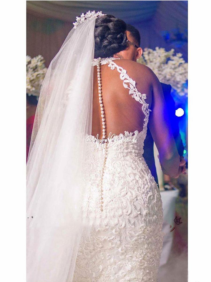 Arabic Aso 2022 Ebi Vintage Lace Beaded Sheer Neck Mermaid Bridal Dresses Sexy Cheap Wedding Gowns Dress