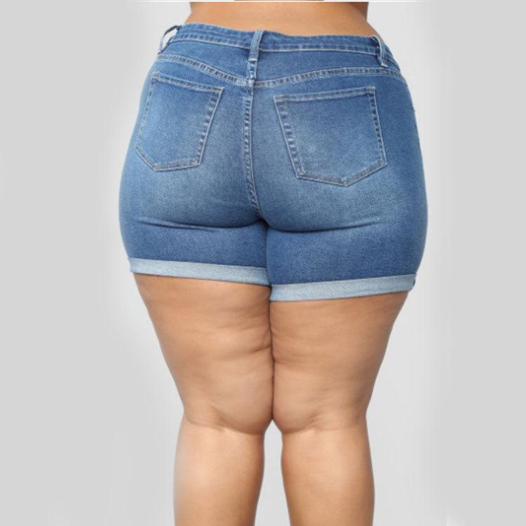 Woman Denim Shorts Skinny Plus Size Solid High Waist Casual Beach Female Pencil Cotton Polyester Streetwear 2021 Women's