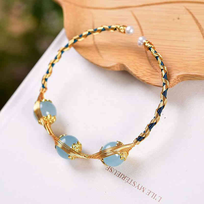 201original Design Aquamarine Beaded Bracelet for Women Bracelets Bangles Charms Elegant Gifts Wrist Jewelry