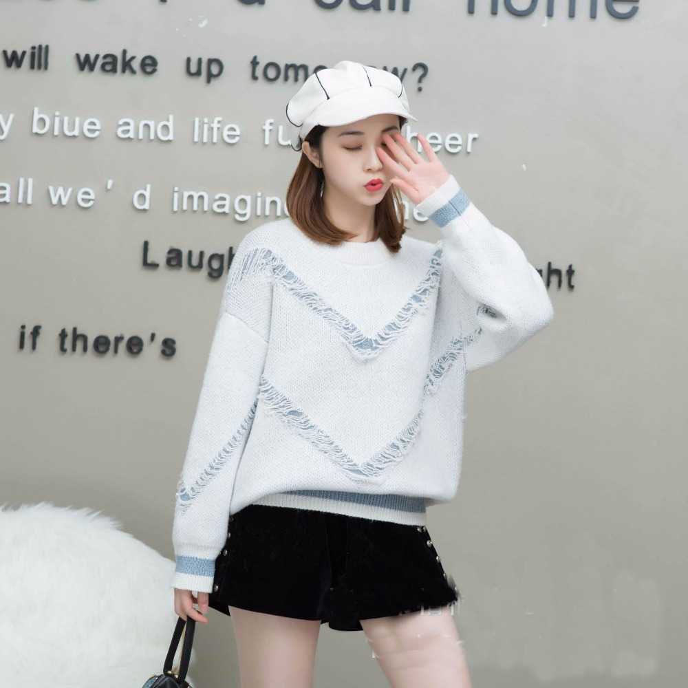 Qooth Women Fashion Pull Sweaters Casual Striped Tassel Jumpers Letters Pullovers Knitted Loose QH1778 210609