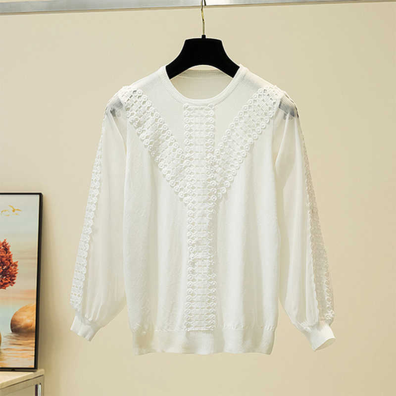 Women Lace Shirt Knitwear Casual Knitted Blouse Spring Autumn Fashion Loose Lantern Long Sleeve Ladies Tops Blusas 11729 210528wtt