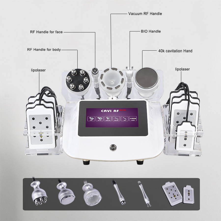 6 in 1 Rf Cavitation 40K Vacuum Beauty Machine To Lose Weight S Shape Lipo Laser Pads Portable S Shape Slimming Machine