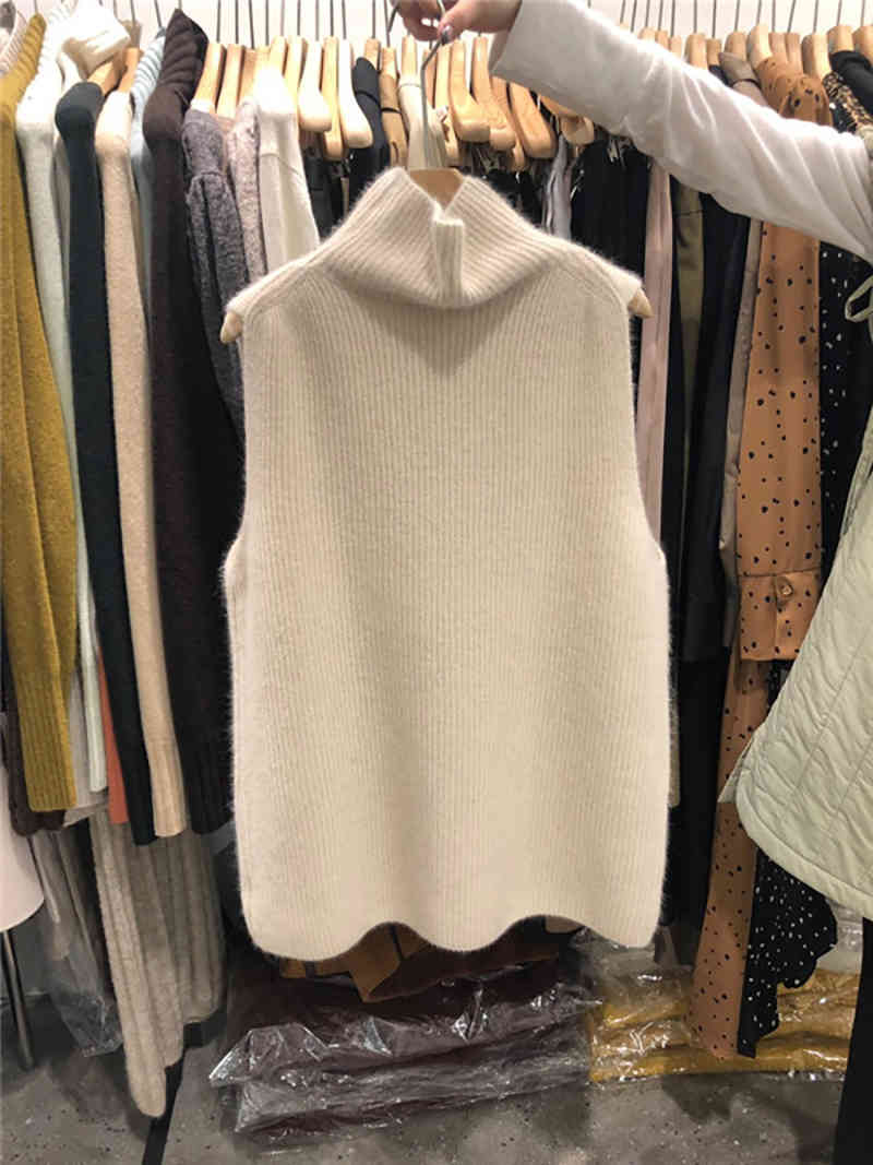 Nomikuma Elegant Turtleneck Pullover Sleeveless Sweater Causal New Knitted Tops Fashion Solid Korea Women Jumper 6D979 210427