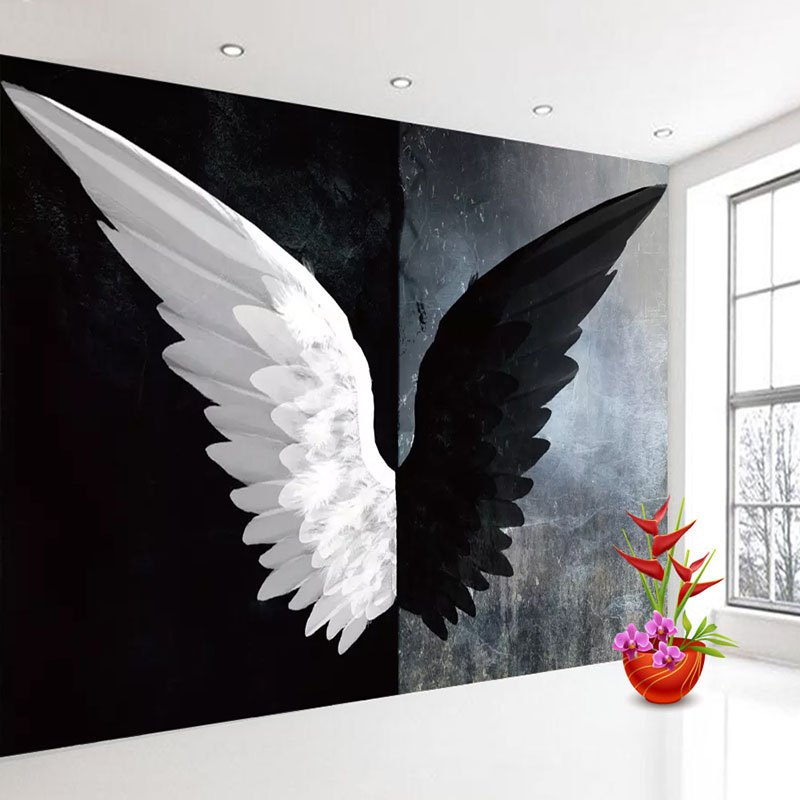 Custom 3D Photo Wallpaper Modern Creative Black White Angel Wings Art Wall Painting Living Room Bedroom