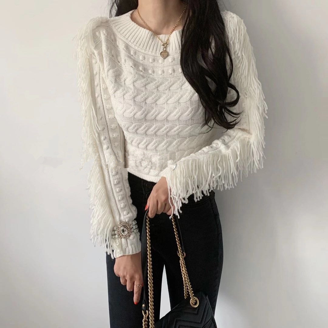 Autumn And Winter Korean Style Pullover Sweater For Women Tassel Long Sleeve Knitted Female Tops 210520