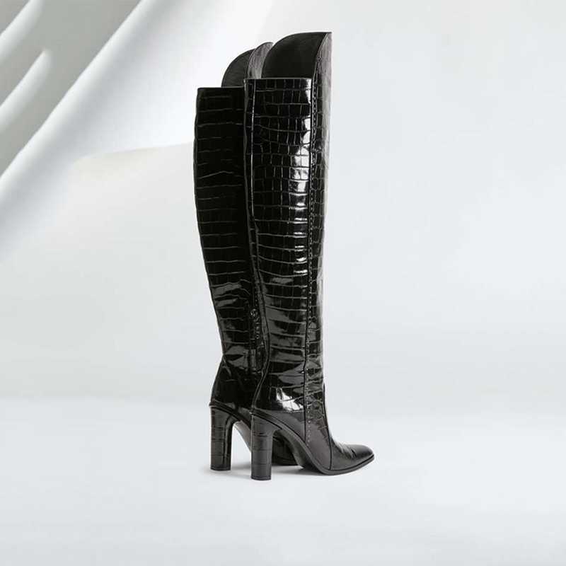 ALLBITEFO size 33-43 Lizard texture women high heel boots fashion party shoes women's knee high boots riding boots Bottes bottes 210611