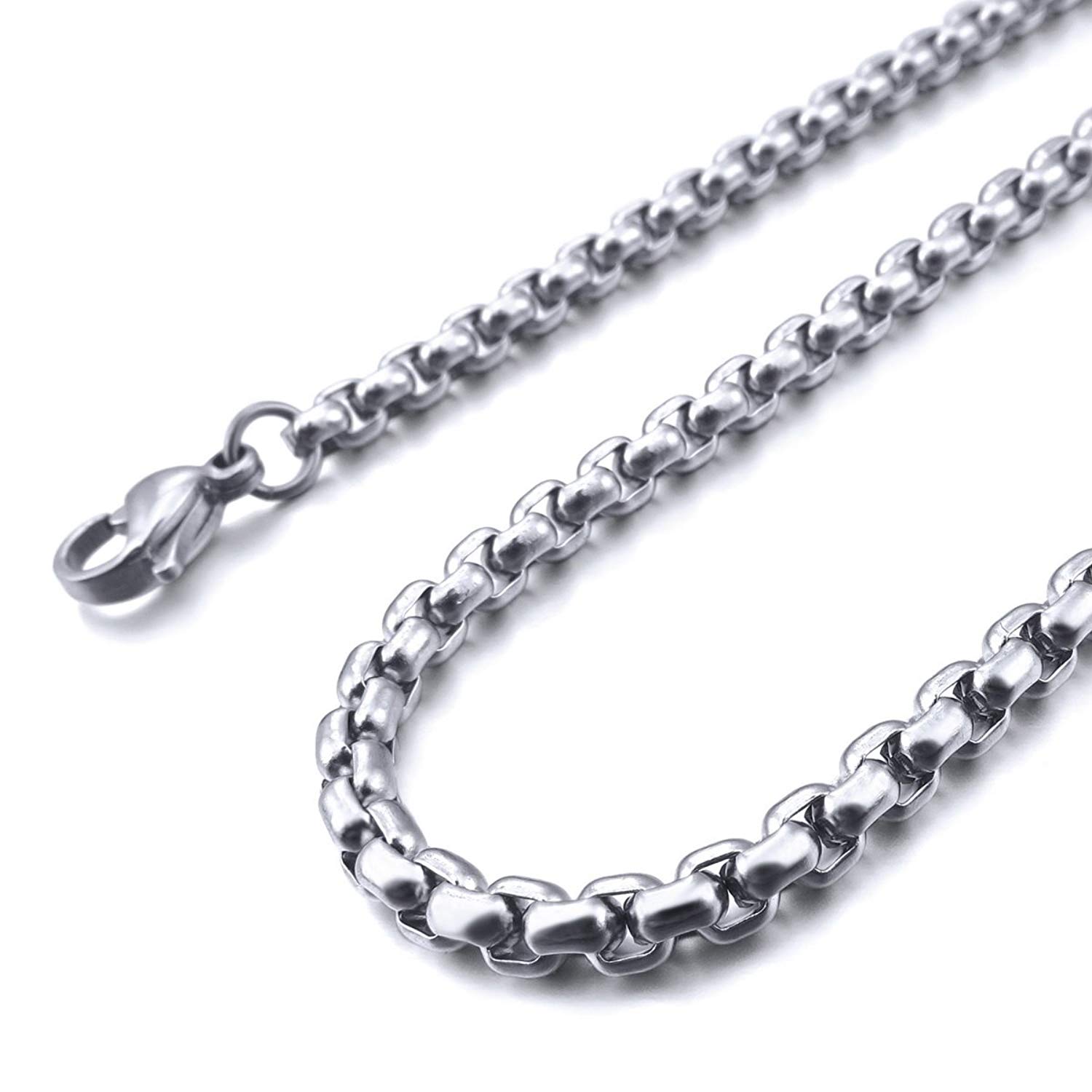 2.5mm-5.5mm Stainless Steel Necklace Rolo Twist Chain Link for Men Women 45cm-75cm Length with Velvet Bag