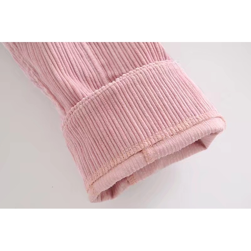 Vintage French Corduroy Pants Autumn Woman High Waist Ankle Length Small Pencil Pink Trousers 210429