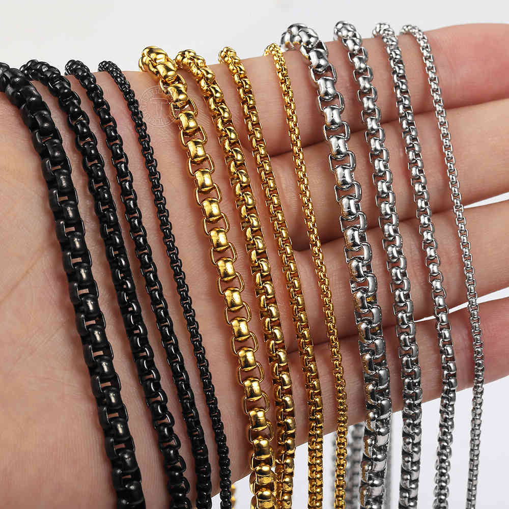2Mm 3Mm 5Mm Black Round Box Link Chain Necklace For Men Boy Stainless Steel Chain Necklace Wholesale Dropshipping Jewelry Knm