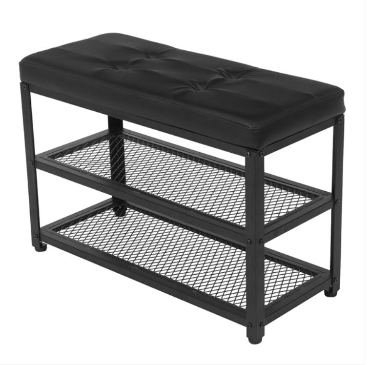 2021 Baking Dishes Pans Entryway Shoe Rack Cushioned Seat 3-Tier Organizer Blcak Color