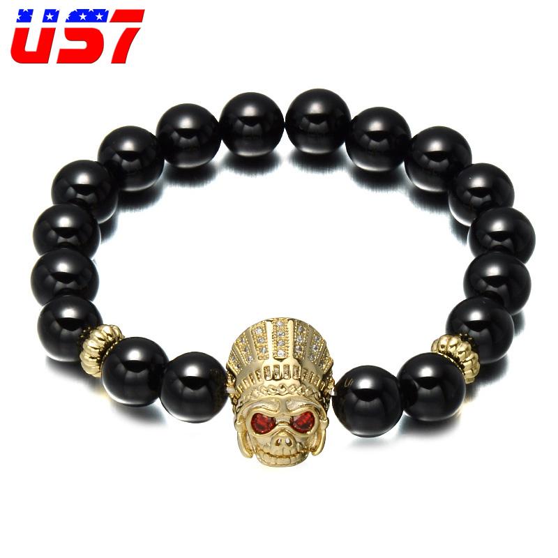 Charm Bracelets US7 Micro Pave CZ Zirconia Skull Men Beads Bracelet Natural Stone Bead Bangle For Jewelry Halloween, Golden;silver
Charm Bracelets US7 Micro Pave CZ Zirconia Skull Men Beads Bracelet Natural Stone Bead Bangle For Jewelry Halloween, Golden;silver