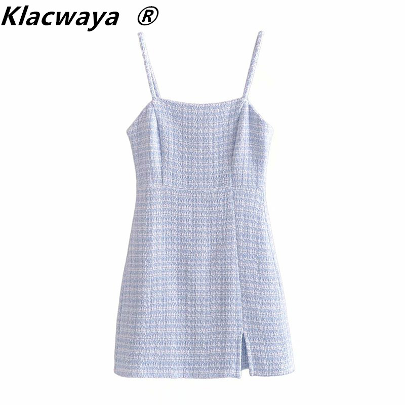Za Women Summer Dress Blue Plaid Textured Slip Short Dresses Backless Tweed Office Eleagnt Mini 210521
Za Women Summer Dress Blue Plaid Textured Slip Short Dresses Backless Tweed Office Eleagnt Mini 210521