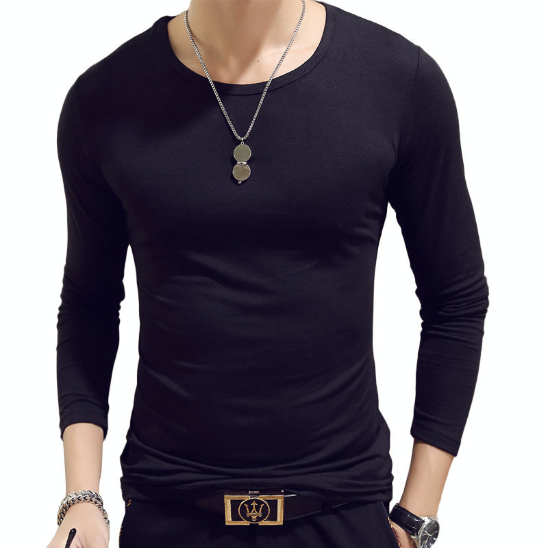 Summer fashion T-shirt casual simple men's Long sleeve Cotton couple comfortable street solid top Korean version of self cultivation