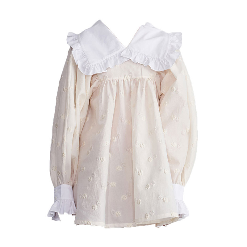 VGH Sweet Loose Dress For Women V Neck Lantern Long Sleeve Patchwork Hit Color Casual Elegant Dresses Female Fashion New Style 210421