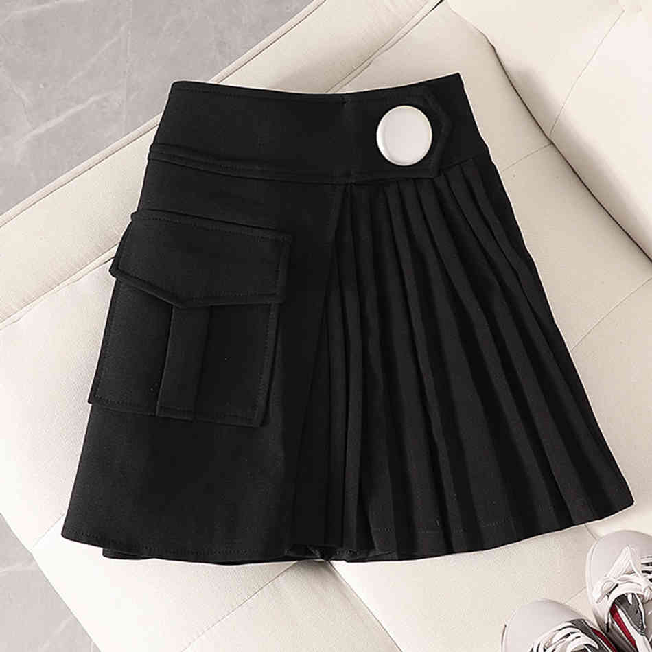 Free Irregular Pleated Skirt Women's Summer High Waist A-line White Fashion Elegant Ladies Hakama 210524