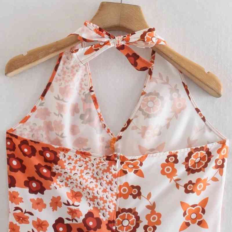 Summer Women Flower Printing Splicing Halter Mini Dress Female Sleeveless Clothes Casual Lady Loose Vestido D7713 210430Z
