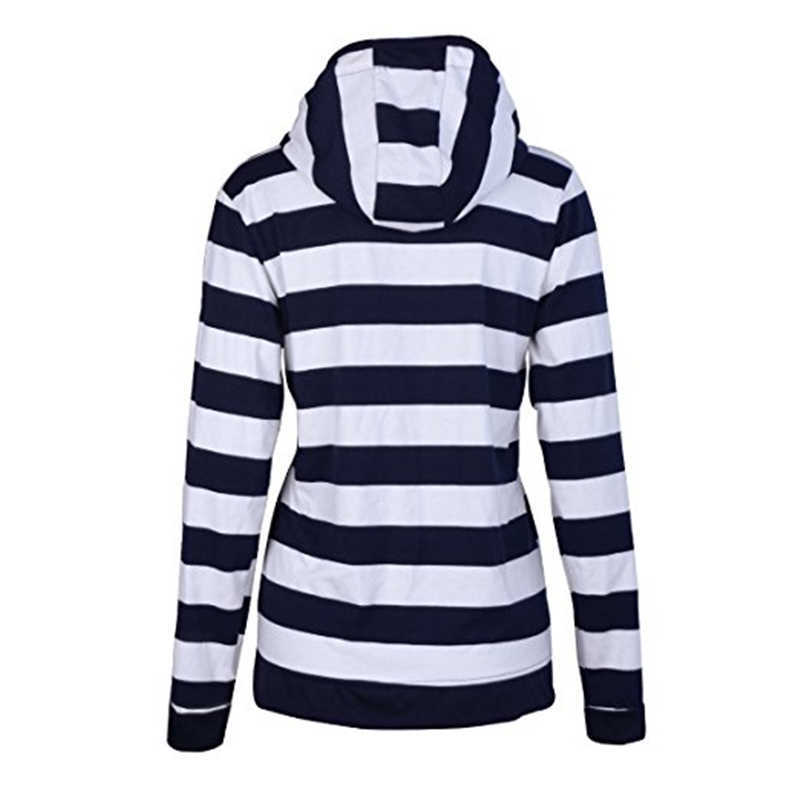 Autumn Women Striped Hoodies Sweatshirt Long Sleeve Hooded Zipper Pockets Jackets Casual Plus Size Tracksuit Female Clothes 210927