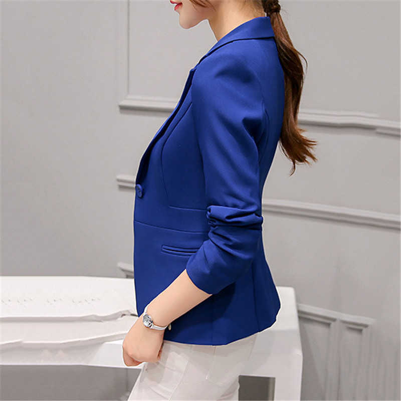 Spring Blazer Women Solid Black Jacket Lady Office Work Suit White Pink Coat Slim Blue Clothing Single Button Blazers LR27 210930