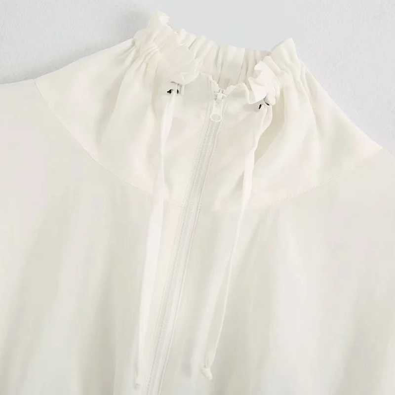 Casual Women High Collar Loose Short Blouse Crop Top Stylish Female Long Sleeve White Shirt S7333 210430