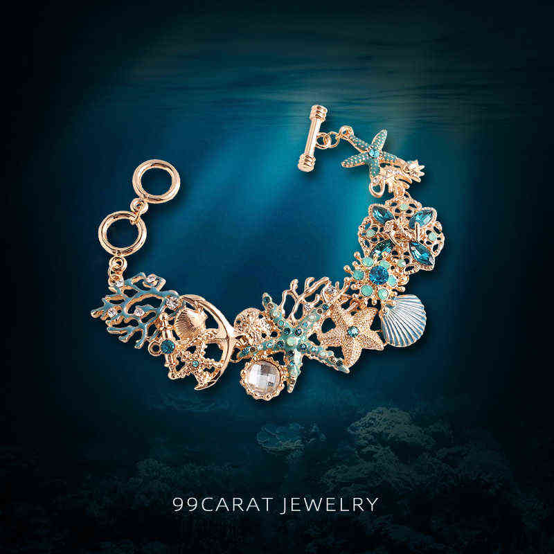 Ocean Starfish Coral Shape Shell Anchor Chain Alloy Stainless Steel Bracelet For Banquet Wear Gift Women Fashion 211124