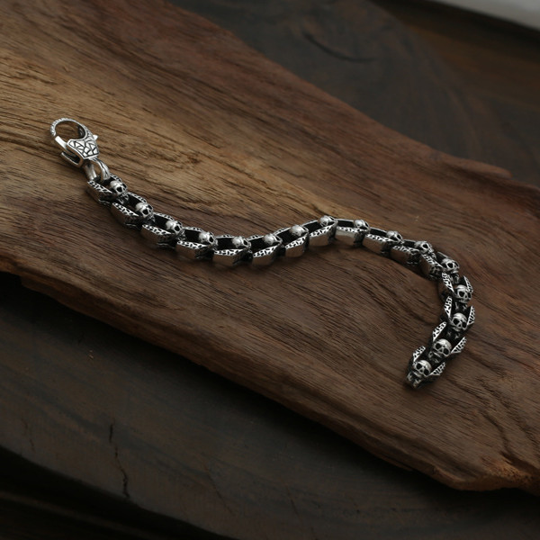 925 sterling silver link chain men's bracelets American European punk handmade designer antique high quality vintage jewelry accessories gifts