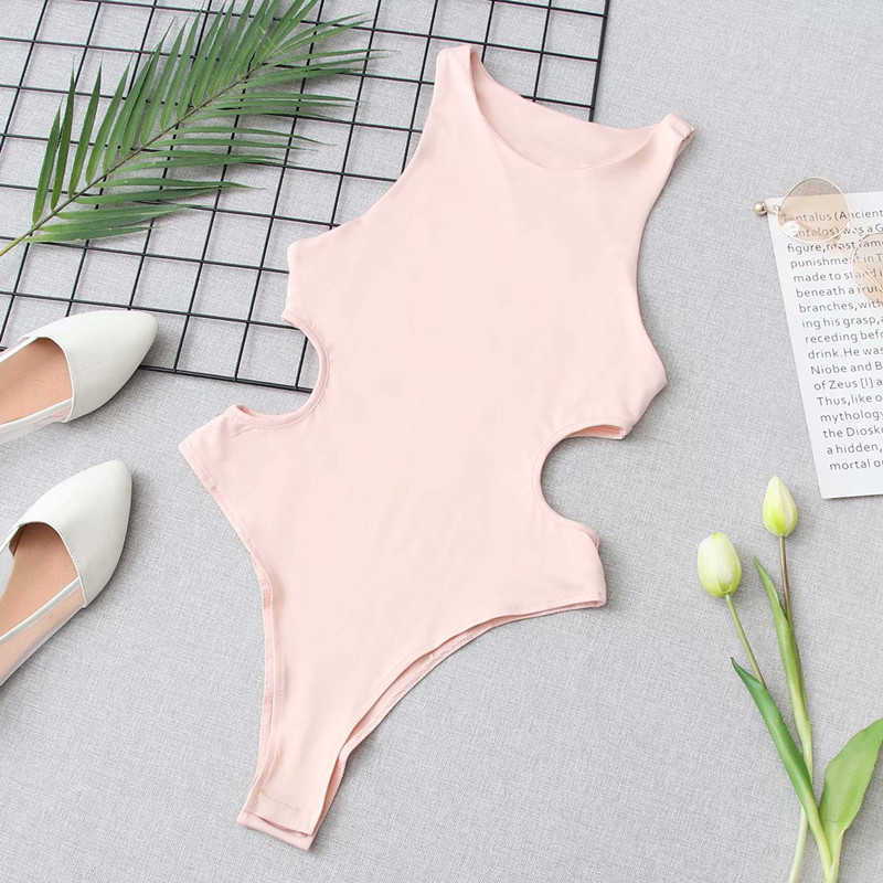 Casual Women O Neck Solid Color Bodysuit Summer Fashion Ladies Beach Style Sexy Female Hollow Skinny BodySuit 210527