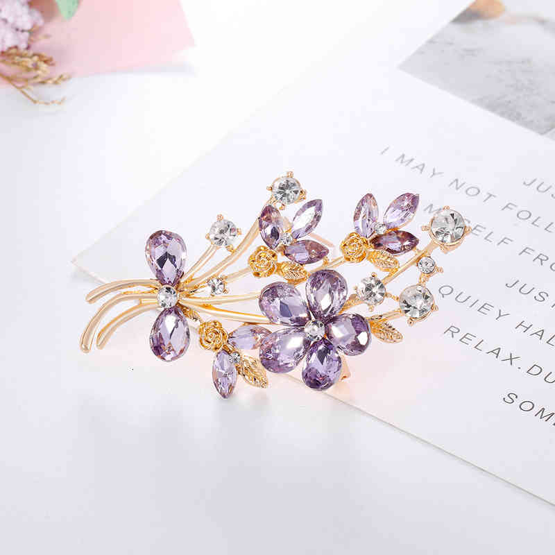 Brooch Korean Flower Alloy Electroplating Diamond Glass Pin