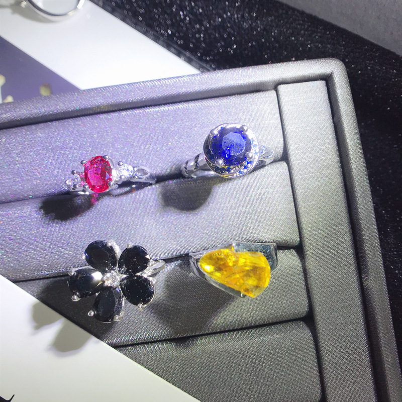 Micro Inlaid Semi-Precious Stone Rings Colored Zirconium Ring Real Gold Plated Without Fading Fashion 925 Mixed Batch Female