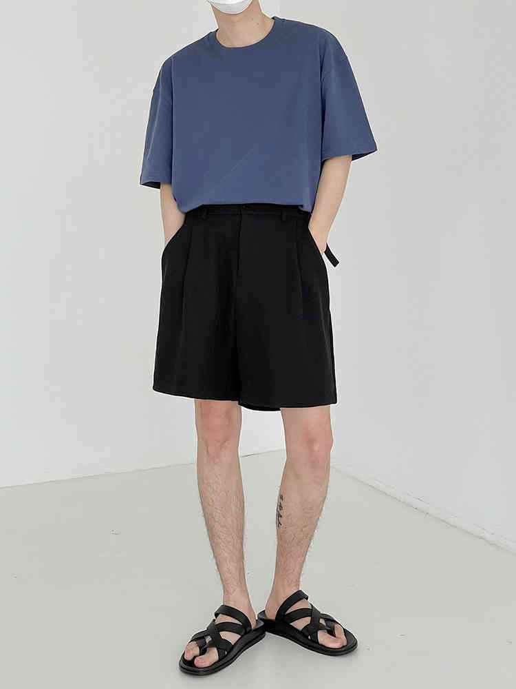 IEFB Summer Black Grey Men's Causal Shorts Button High Waist Casual Loose Straight Knee Length Pants For Male 9Y7086 210524