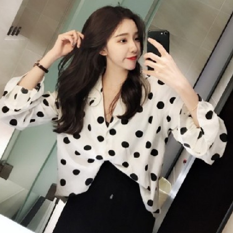 Fashion Women Long Sleeve Polka Dot Blouse Office Lady Casual Loose Plus Size Blouses Korean Chic Vintage Top 210519