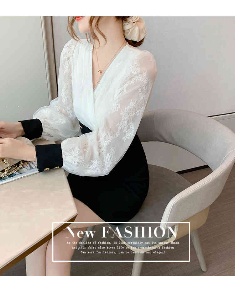 Autumn Women Vintage white Lace Patchwork Mini Dress Elegant Office OL double-breasted Slim Dress Woman Vestidos 210518