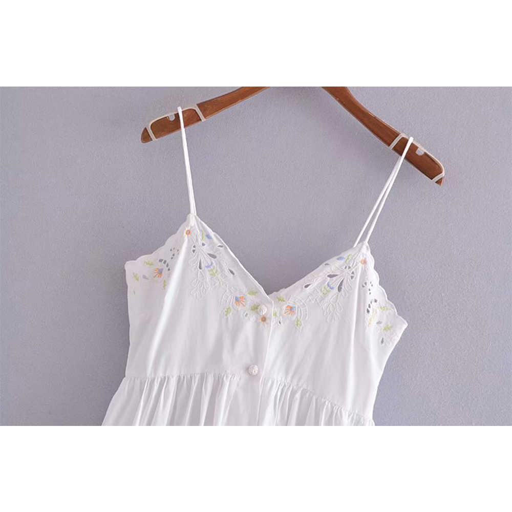 Summer Dress Women Elegant Casual Fashion Chic Lady Woman Embroidery Slip Dress Floral Sundress 210709