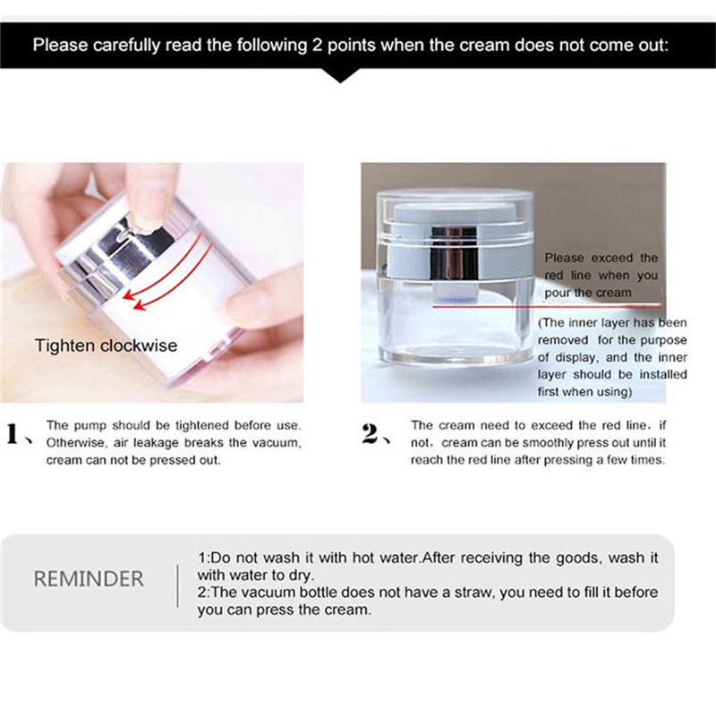 15 30 50 G ML bottles Pearl White Acrylic 0.5oz Airless Round Vacuum Lotion Cream Jar Cosmetic Press Plastic Refillable Air Pump Makeup Container For 