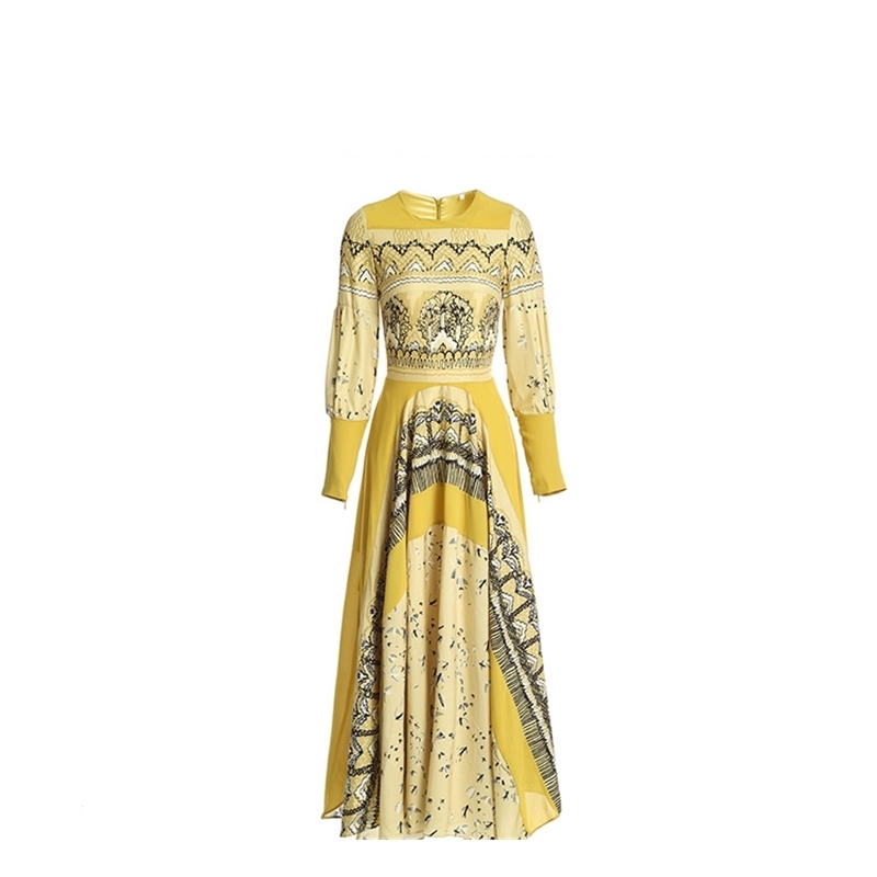 Summer Fashion Runway Dress Women's Long Sleeve Casual Printed Vacation vestidos 210522