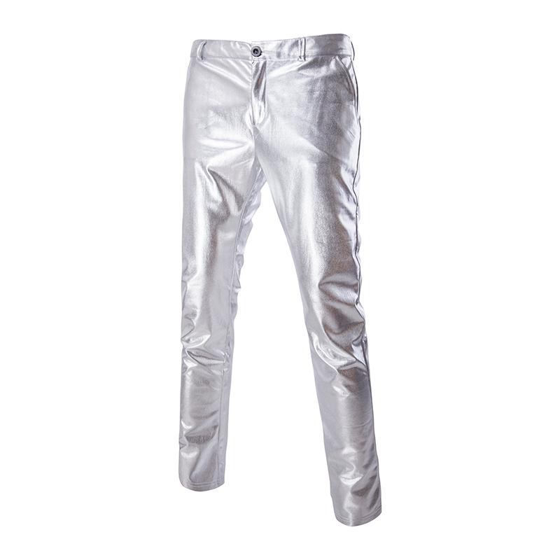 Men's Pants Arrival Gold And Silver Black Shiny Gothic Rock PU Leather Men Zipper Stage Performance Singers Dance Trousers M-2XL
