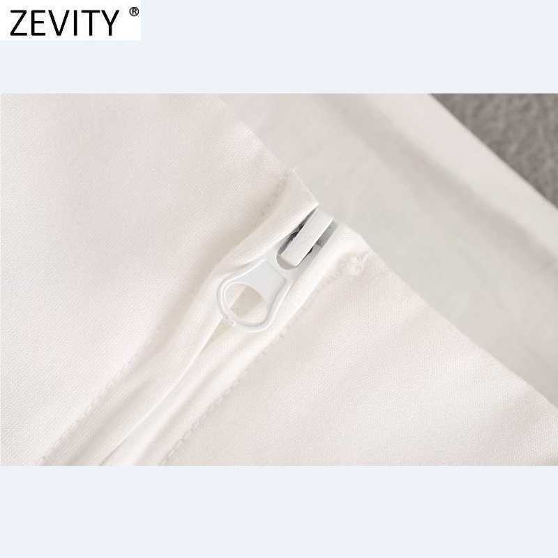 Zevity French Style Women Solid Color Square Collar Puff Sleeve Short Smock Blouse Lady Back Zipper Shirts Chic Crop Tops LS9358 210603